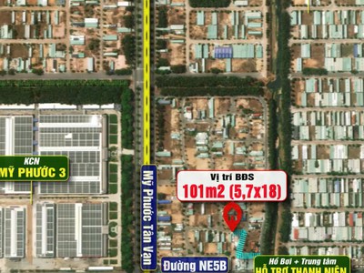 Bán Gấp Đất 101,4m    Điểm Đặc Biệt: Ngang Tận 5,7m   Mặt Tiền Đường Nhựa, Sát Kcn Mỹ Phước 1-2-3 3
