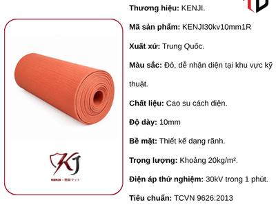 Thảm Cách Điện KENJI 30kV Dày 10mm Rãnh Màu Đỏ 2