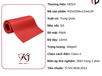 Thảm Cách Điện KENJI 35kv Dày 12mm Rãnh Màu Đỏ 1