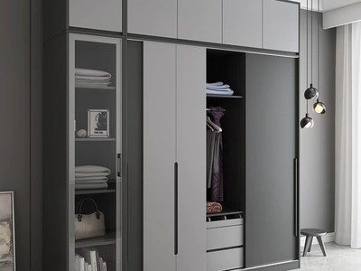 Tủ Quần Áo MDF Cánh Lùa Màu Xám Hiện Đại Cho Phòng Ngủ 2