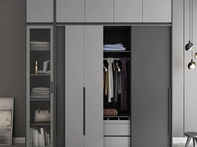 Tủ Quần Áo MDF Cánh Lùa Màu Xám Hiện Đại Cho Phòng Ngủ 0