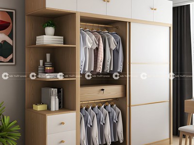 Tủ Quần Áo 2 Cánh Lùa Kết Hợp Kệ Trang Trí Tiện Lợi Cho Nhà Nhỏ 2
