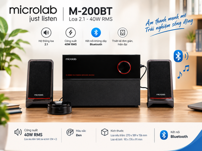 Loa bluetooth 2.1 Microlab M200BT Đen New / 2.1 - 40W RMS 0